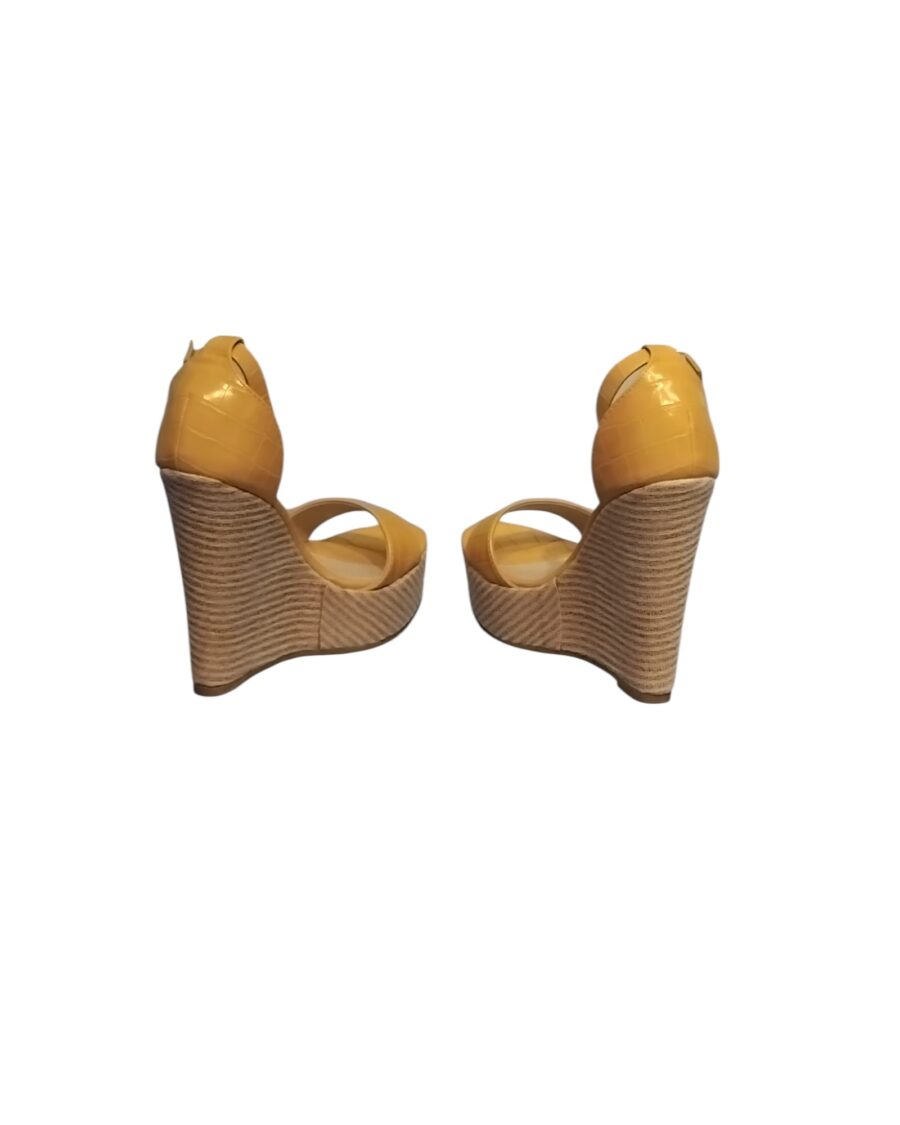 Chaussures Femme, Mules à talon compassé, lanières en simili cuir, jaune