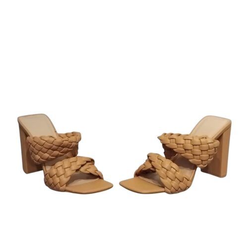 Chaussures Femme, mules Femme, talon haut, lanière tressée, beige