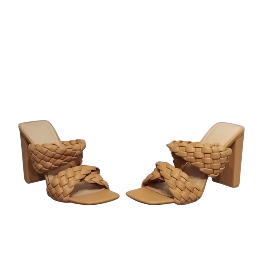 Chaussures Femme, mules Femme, talon haut, lanière tressée, beige