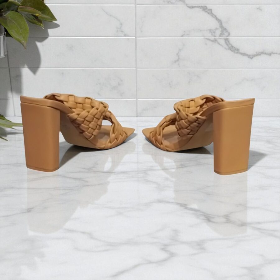 Chaussures Femme, mules Femme, talon haut, lanière tressée, beige