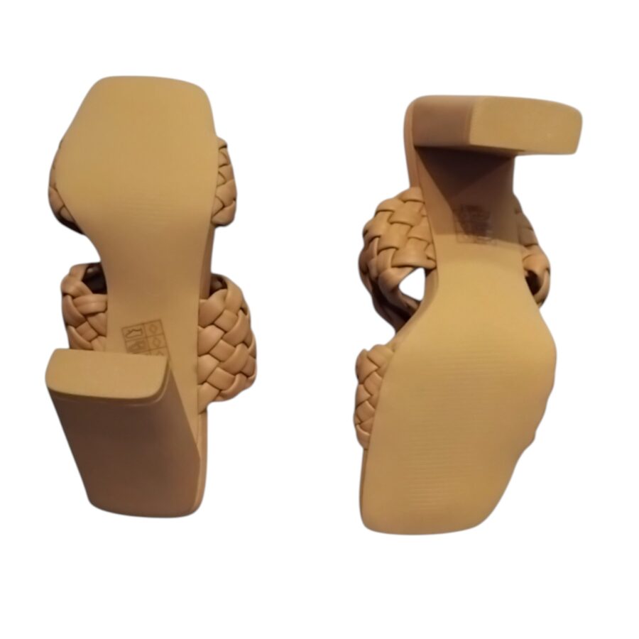 Chaussures Femme, mules Femme, talon haut, lanière tressée, beige
