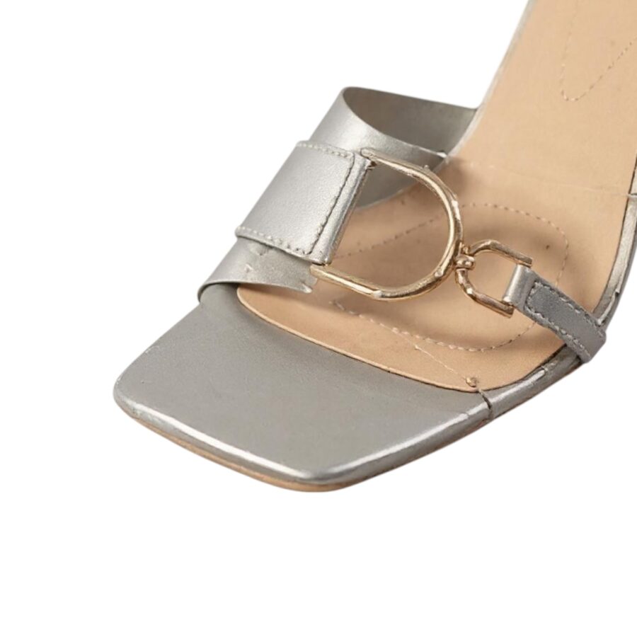 Chaussures Femme, mules Femme, lanière en plexi, talon transparent, gris