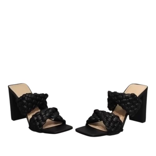 Chaussures Femme, mules Femme, talon haut, lanière tressée, noir