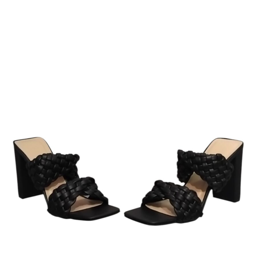Chaussures Femme, mules Femme, talon haut, lanière tressée, noir