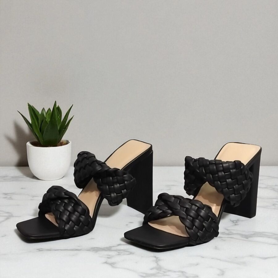 Chaussures Femme, mules Femme, talon haut, lanière tressée, noir – Image 3