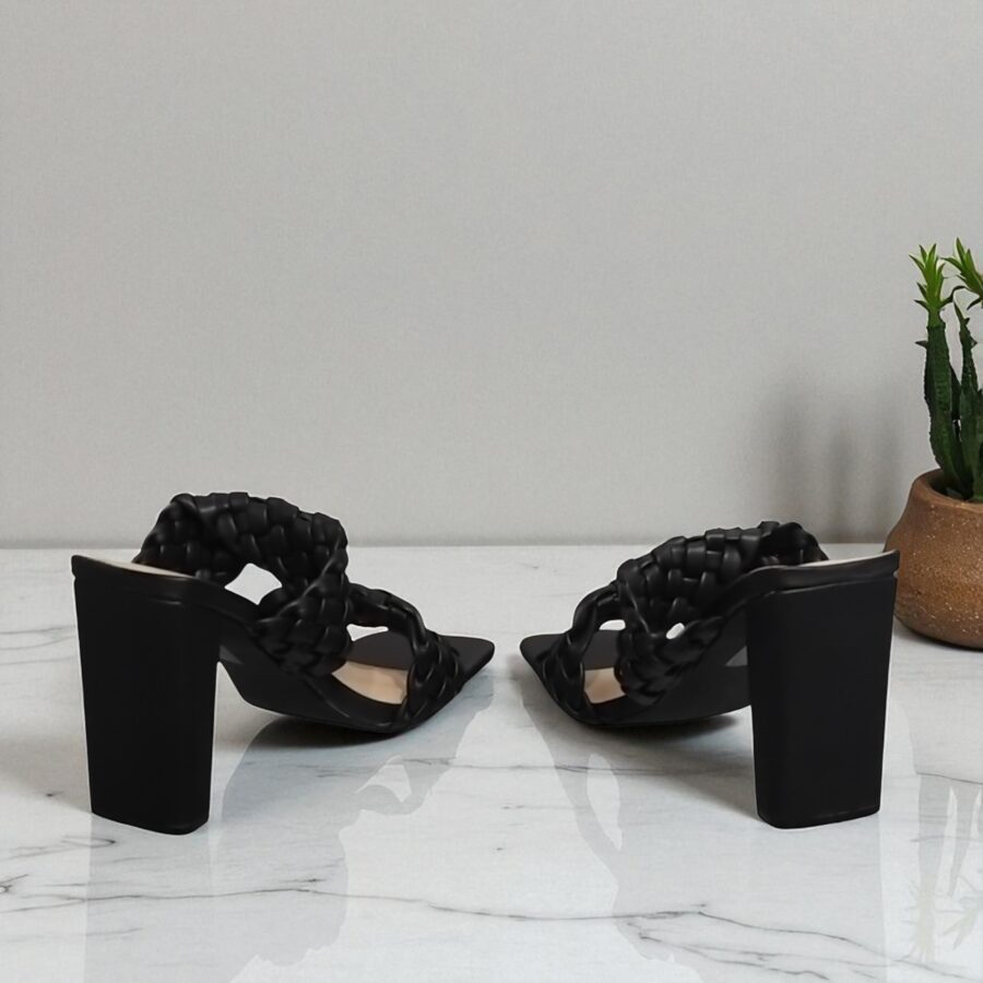 Chaussures Femme, mules Femme, talon haut, lanière tressée, noir