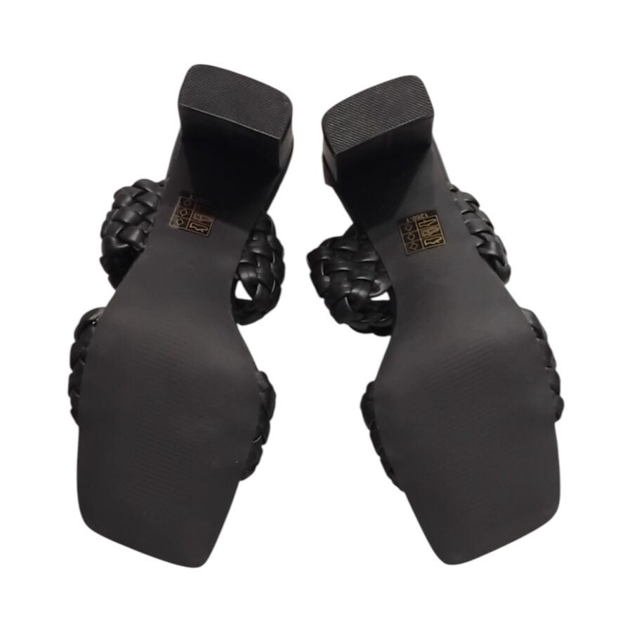 Chaussures Femme, mules Femme, talon haut, lanière tressée, noir