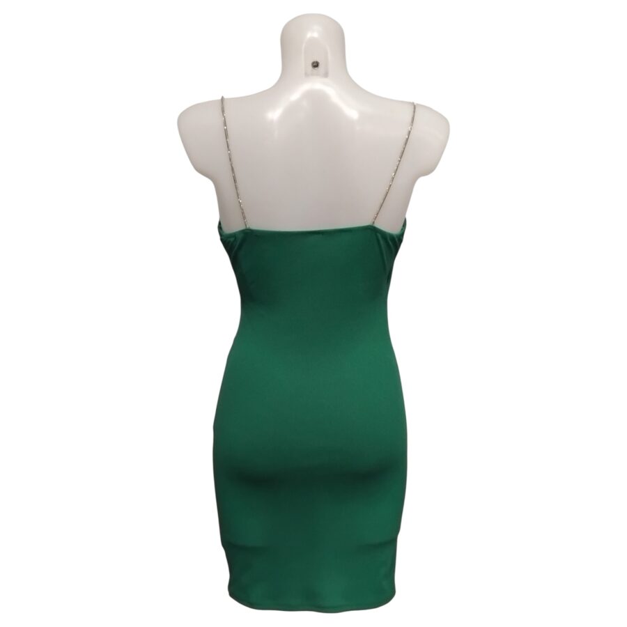 Robe de soirée, robe cache coeur, bretelles en strass, poitrine rembourrée, vert