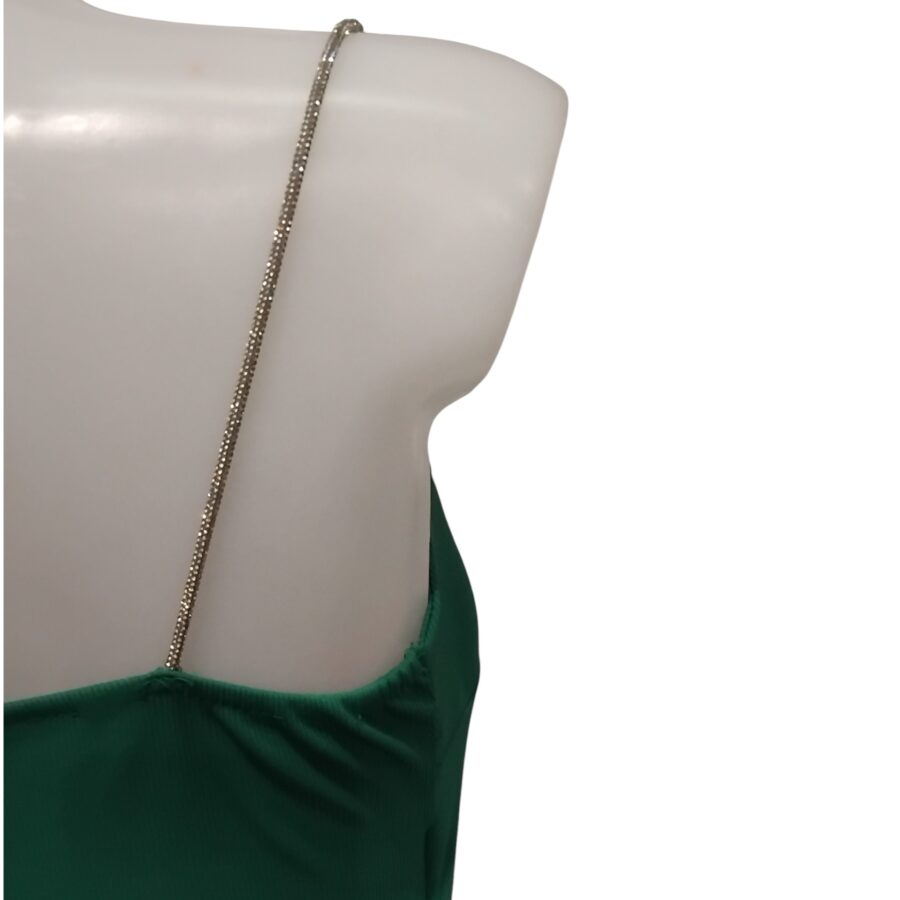 Robe de soirée, robe cache coeur, bretelles en strass, poitrine rembourrée, vert