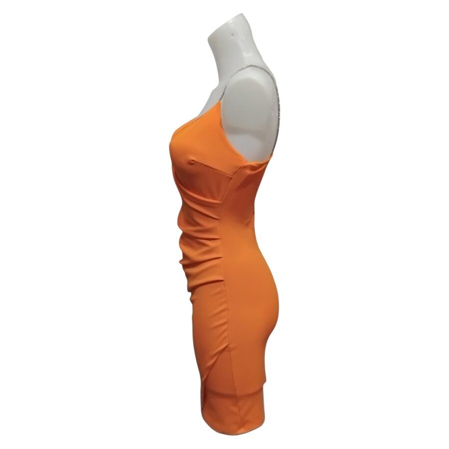 Robe de soirée, robe cache coeur, bretelles en strass, poitrine rembourrée, orange