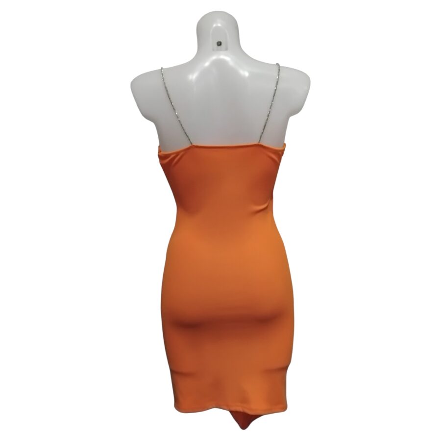 Robe de soirée, robe cache coeur, bretelles en strass, poitrine rembourrée, orange