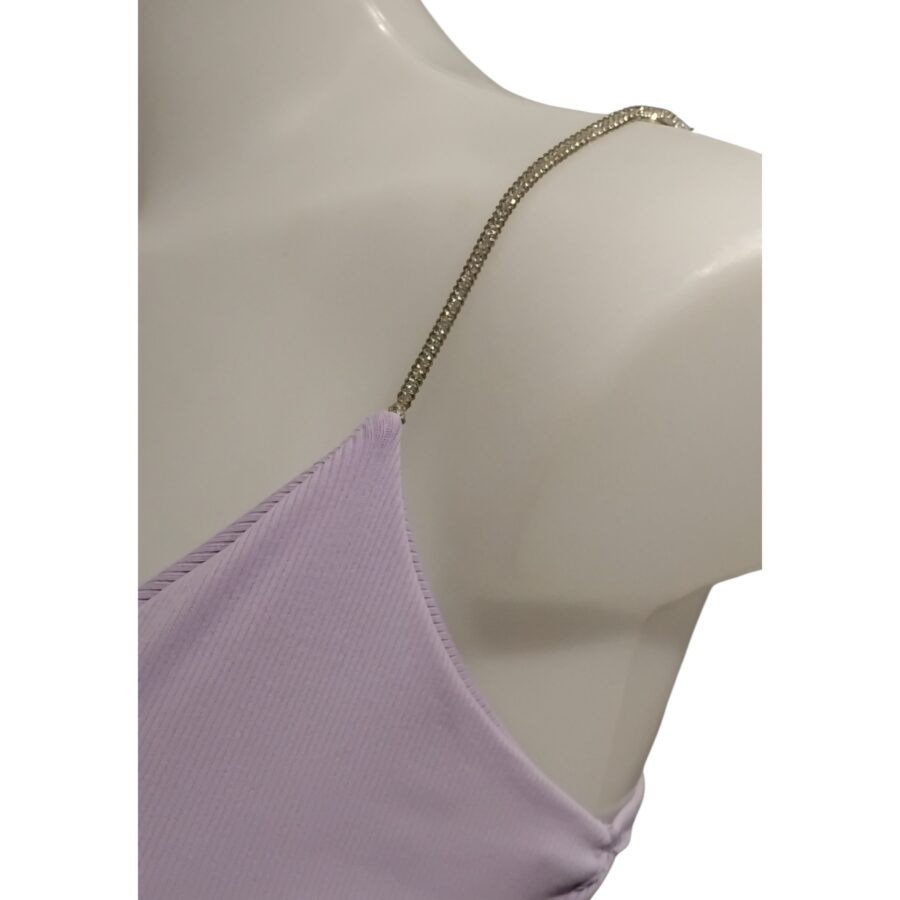Robe de soirée, robe cache coeur, bretelles en strass, poitrine rembourrée, mauve lilas