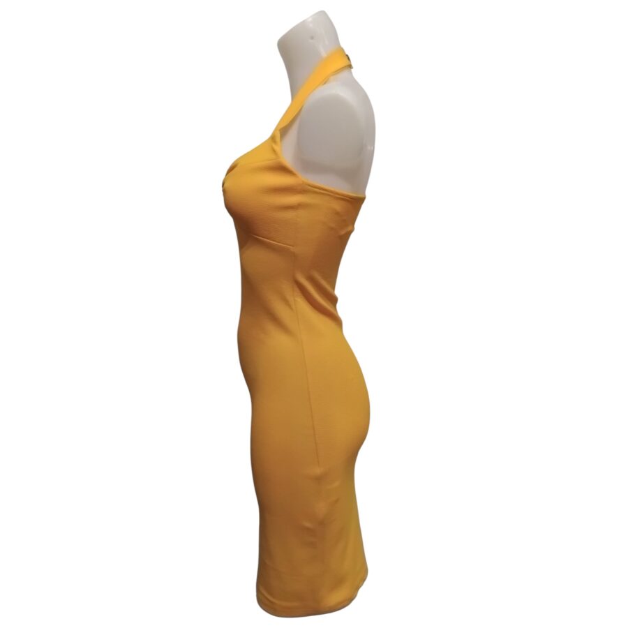 Robe de soirée, robe moulante, dos nu, sans manches, jaune moutard
