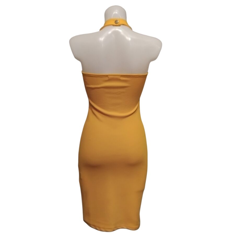 Robe de soirée, robe moulante, dos nu, sans manches, jaune moutard
