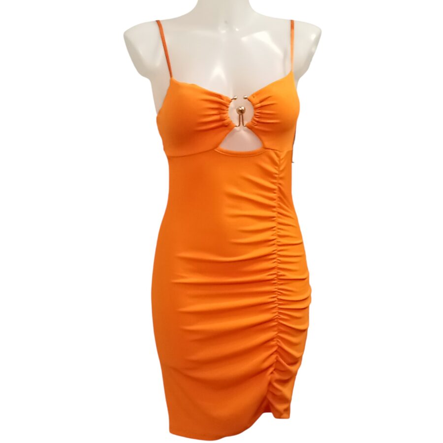 Robe de soirée, robe courte, robe sexy, bijou poitrine, poitrine rembourrée, orange