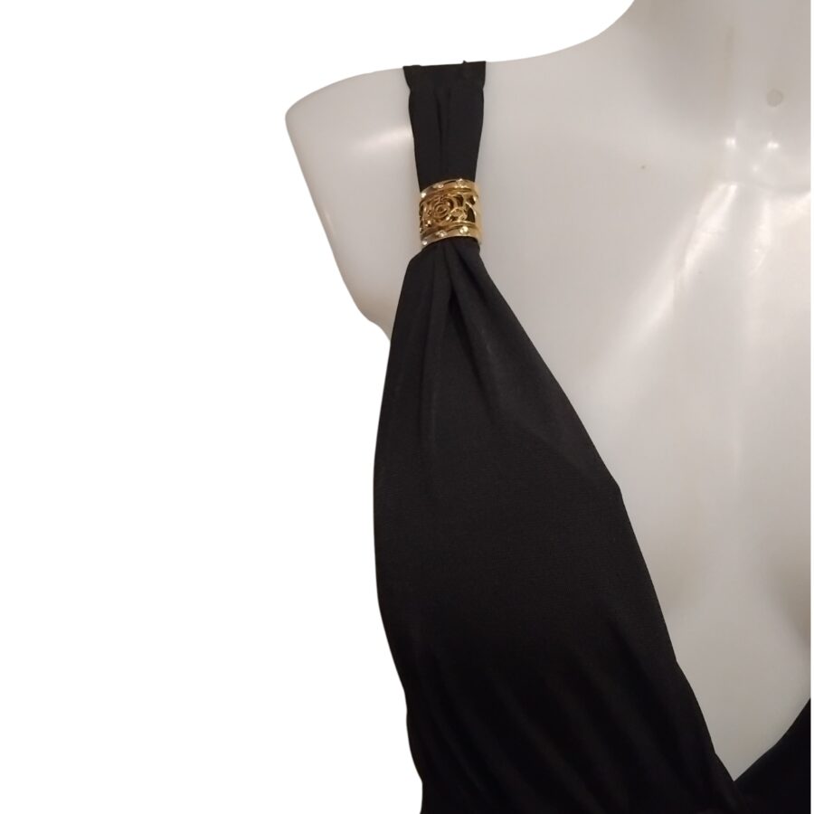 Robe de soirée, robe courte, sexy, décolleté plongeant, bijoux aux bretelles, noir