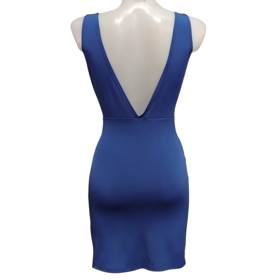 Robe de soirée, robe courte, sexy, décolleté plongeant, bijoux aux bretelles, bleu