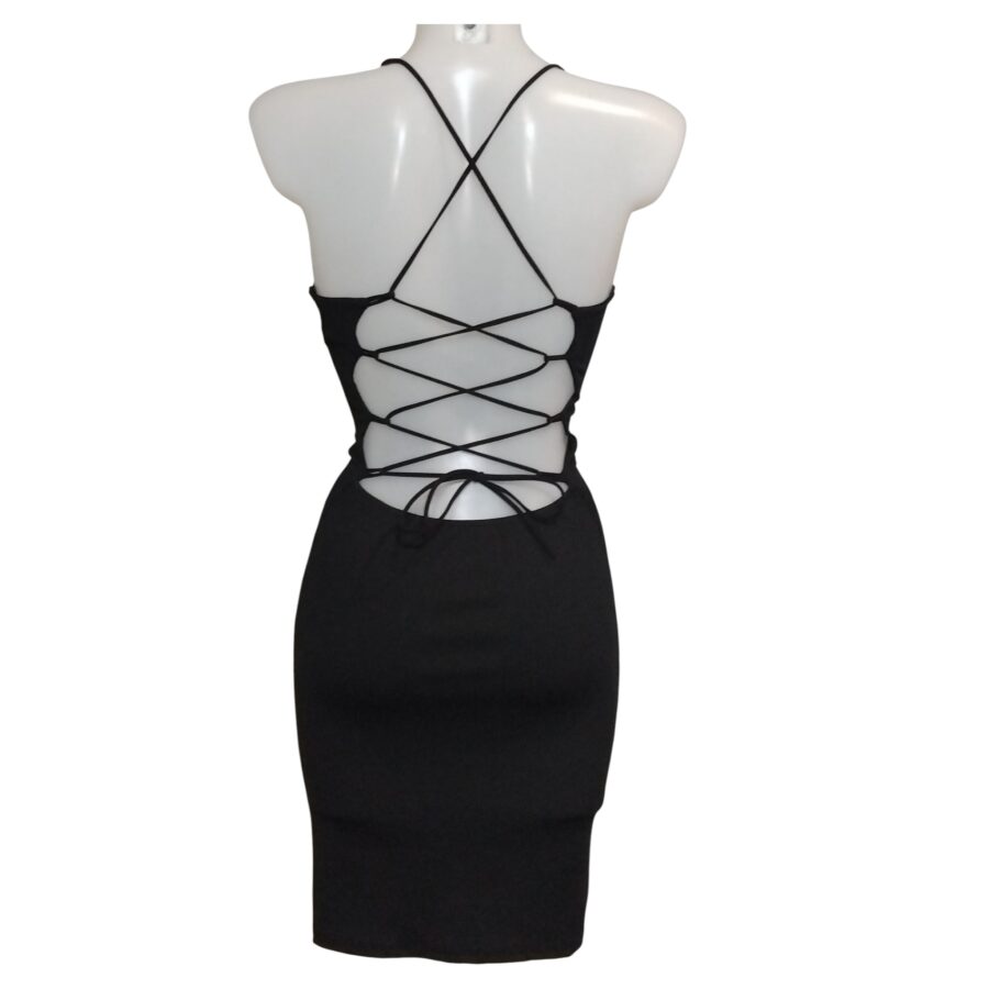 Robe de soirée, robe courte, dos nu avec lacets, poitrine rembourrée, noir