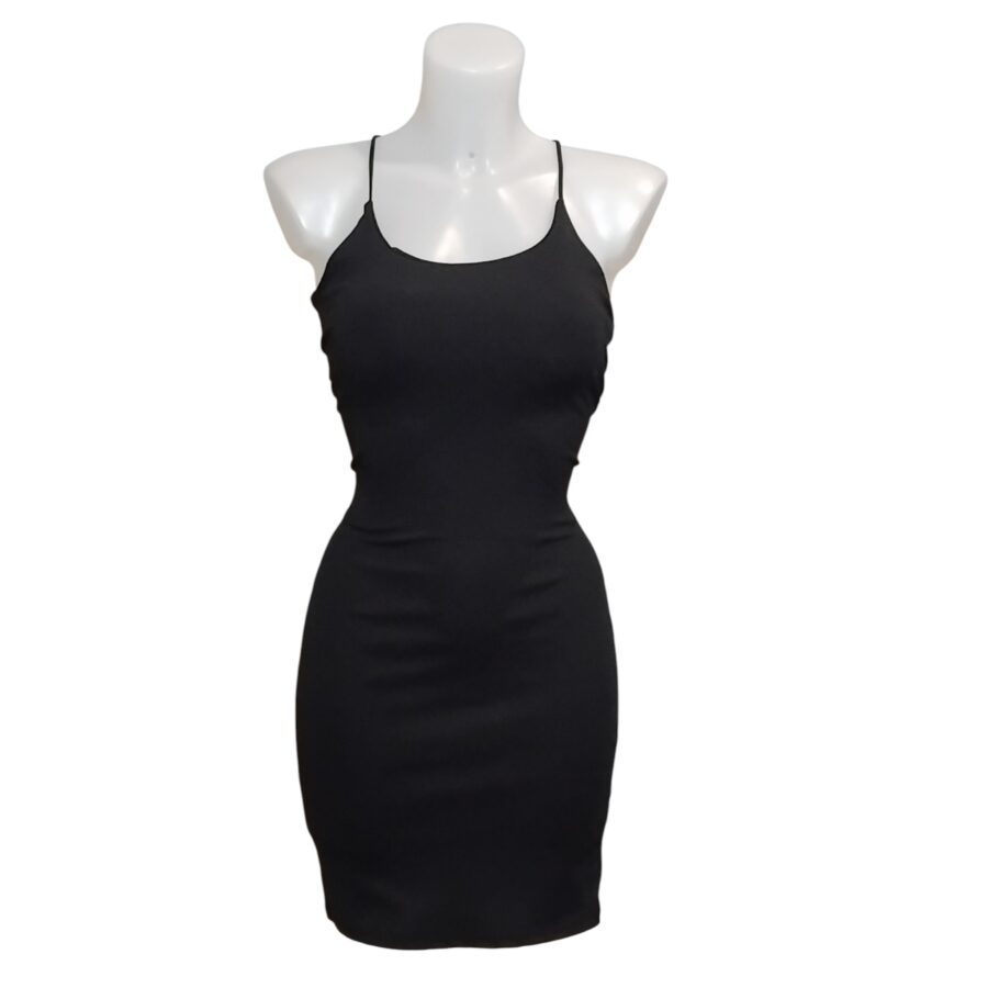 Robe de soirée, robe courte, dos nu avec lacets, poitrine rembourrée, noir