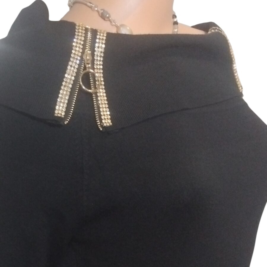 Robe de soirée, robe pull, coupe moulante, col et bas-côté zippés, noir – Image 9