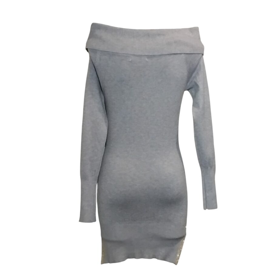 Robe de soirée, robe pull, coupe moulante, col et bas-côté zippés, gris